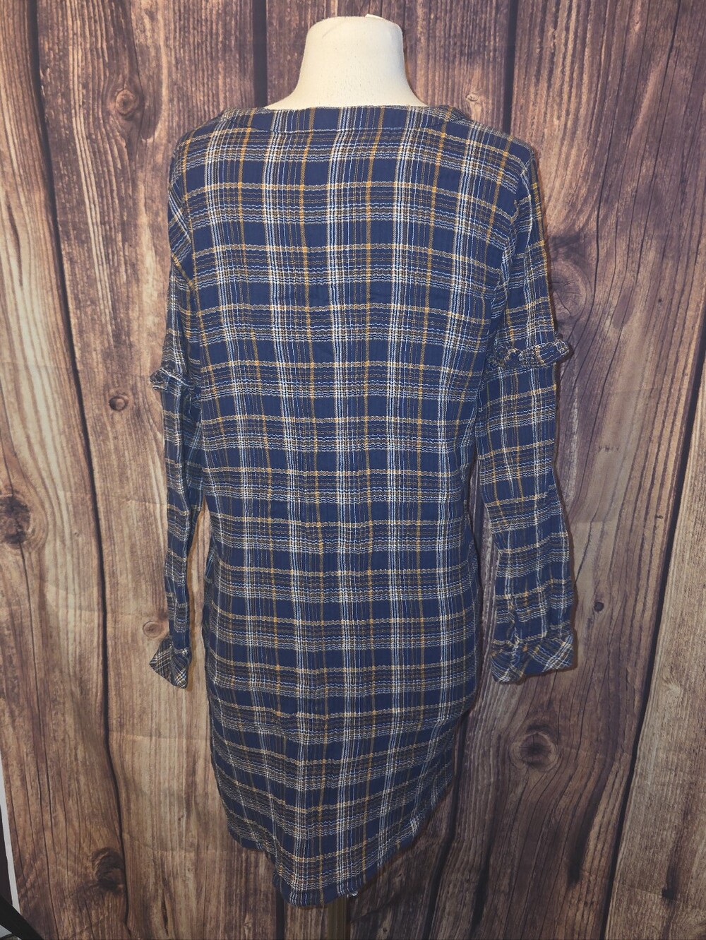 Madewell Ruffle Shirt Dress Size M Plaid - Picture 5 of 10